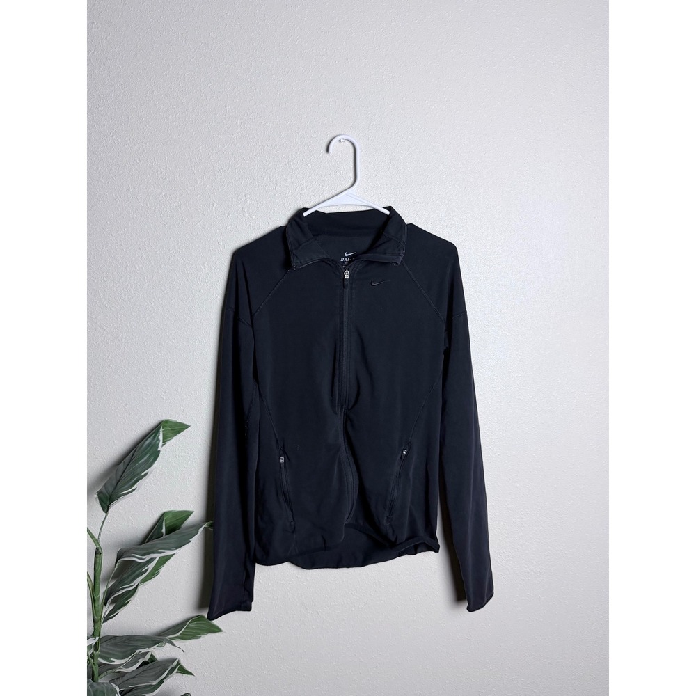 Nike Dri-FIT Full Zip Track Jacket Black Mock Neck Activewear Women Medium